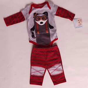 ADORABLE BUSTER BROWN Little Genius Baby Outfit 0-3 Months Raccoon Glasses Nerd